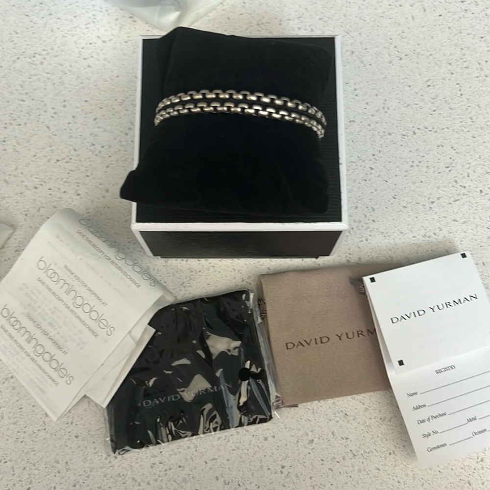 David Yurman Woven Box Chain Bracelet Sterling Silver with Black Nylon, 10mm